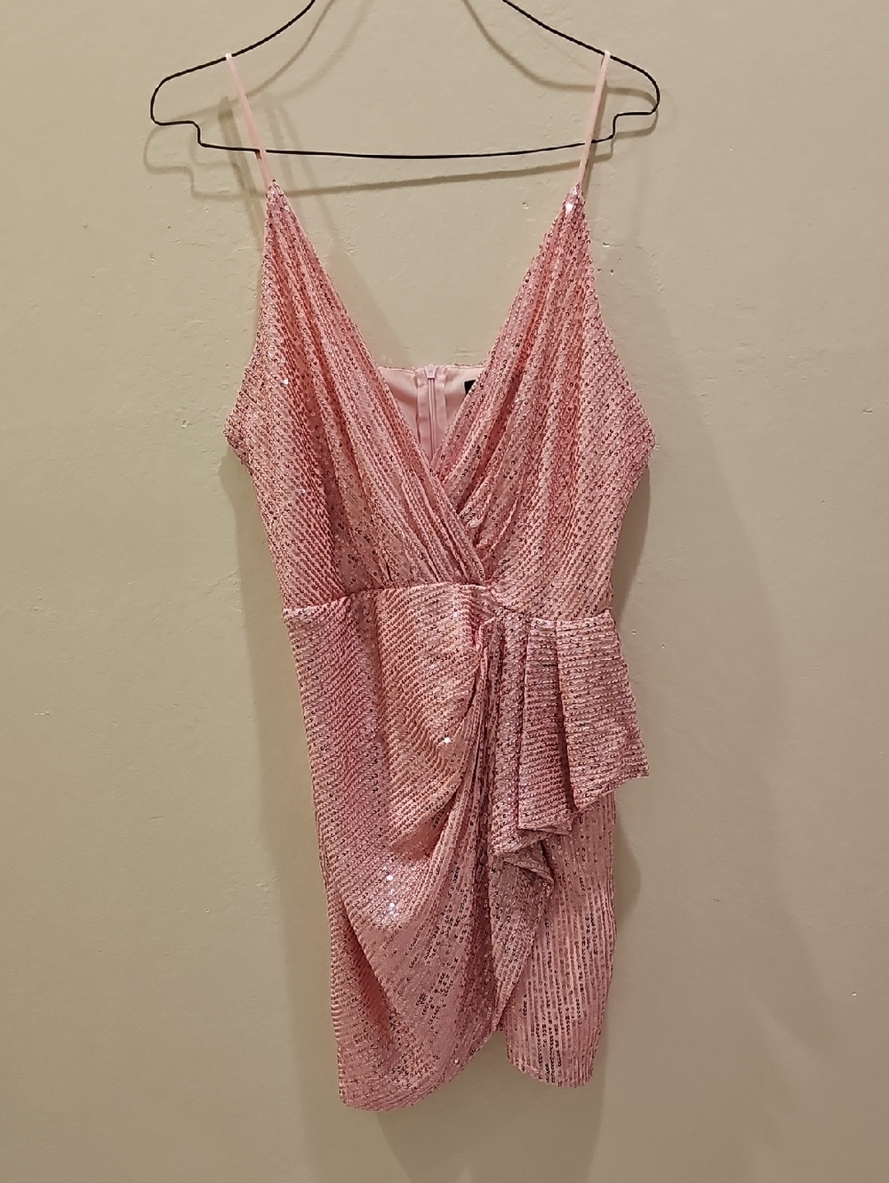 Pink Sequin Wrap Mini Dress